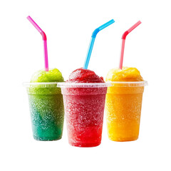 Three Colorful Slushies In Plastic Cups