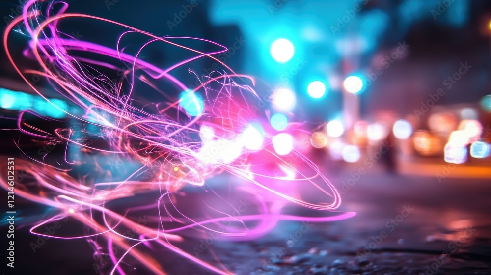 Poster abstract light blur creating a dynamic movement effect in a dark background for artistic design