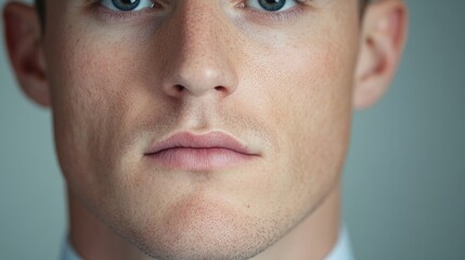 Close-Up Portrait: A young man's intense gaze, framed in a close-up shot, revealing a subtle expression of determination and quiet confidence.