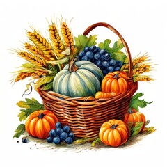 the AI Image Generator, Autumn Harvest Basket with Pumpkins