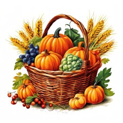 the AI Image Generator, Autumn Harvest Basket with Pumpkins