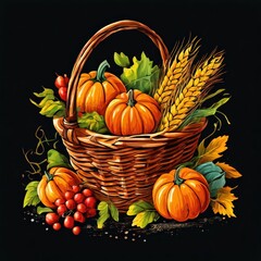 the AI Image Generator, Autumn Harvest Basket with Pumpkins