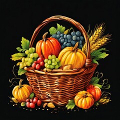 the AI Image Generator, Autumn Harvest Basket with Pumpkins