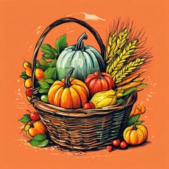 the AI Image Generator, Autumn Harvest Basket with Pumpkins