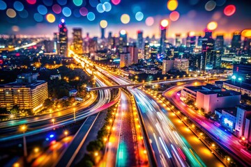 Fototapeta premium Abstract Blurred City Lights at Night, Bokeh Background, Urban Photography