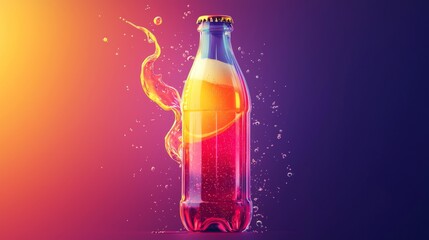 Futuristic soda bottle and glass icon with cream swirls