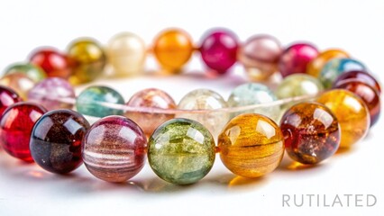 Rutilated Quartz Bracelet Set: Elegant Gemstone Jewelry on White Background