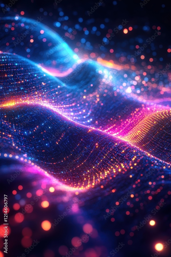Wall mural vibrant abstract digital wave with glowing particles and dynamic light effects in a futuristic cyber