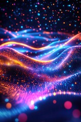 ** Vibrant Abstract Digital Wave with Colorful Light Particles in a Futuristic Cyber Landscape..**
