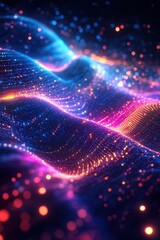 Fototapeta premium Vibrant Abstract Digital Wave with Glowing Particles and Dynamic Light Effects in a Futuristic Cyber Landscape