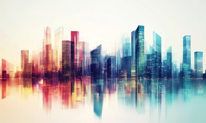 Fototapeta premium Abstract city building skyline metropolitan area in contemporary color style and futuristic effects. Real estate and property development. Innovative architecture and engineering, Generative AI