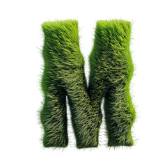 Letter M is crafted entirely from lush green grass, with vibrant, detailed texture. Evenly distributed blades give it a soft, fluffy, and organic look, full of natural charm