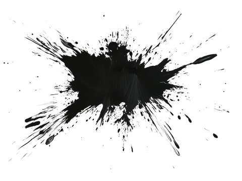 Dark black paint splash on white background, isolated PNG