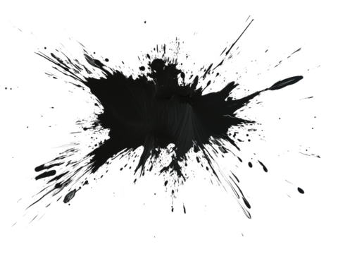 Dark black paint splash on white background, isolated PNG