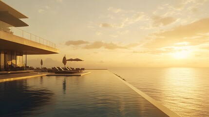 Fototapeta premium luxury infinity pool villa sunset ocean view