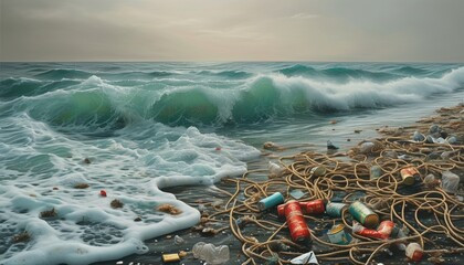 Ocean conservation effort highlighting pollution and cleanup with copy space