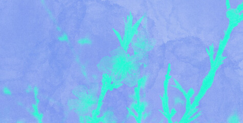 Abstract blurred grainy gradient, blue and green textured background, flowers with soft noise effect