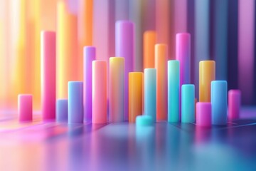 Obraz premium Colorful Abstract 3D Bar Graph with Vibrant Neon Lights and Soft Focus Background for Modern Data Visualization
