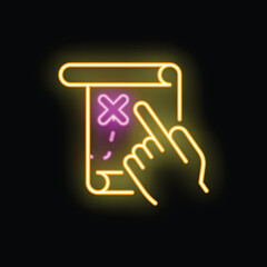 Neon sign icon of a hand indicating a location on a treasure map
