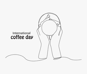 vector continuous one line drawing International coffee day. doodle style