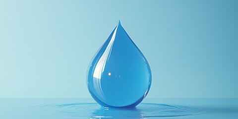 Fototapeta premium A clear water droplet floating mid-air against a gradient background, symbolizing purity, hydration, and eco-friendliness. Ideal for health, nature, and environmental campaigns.