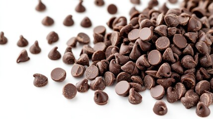 Naklejka premium A bowl of creamy chocolate mousse, sprinkled with dark chocolate chips on a white background