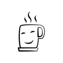smiling coffee cup icon, simple flat style, illustration, logo sign symbol pictogram template, for ui or ux isolated on white for mobile app, editable