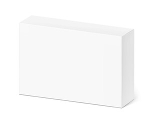 Realistic white closed paperboard box mockup. Vector illustration isolated on white background. Taking your 2D designs into 3D. Can be use for medicine, food, cosmetic and other. EPS10.
