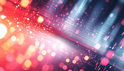 An abstract background composition features a gentle holographic desktop that shows harmonious blend of red and white tones