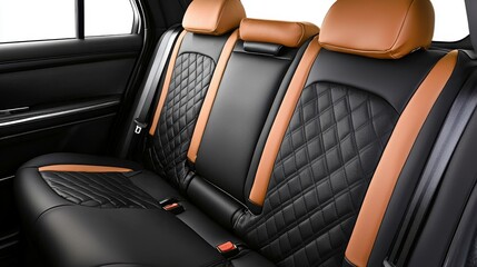 Obraz premium Luxury Car Back Seats, Black & Tan Leather