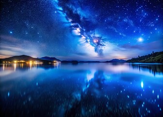 Serene Blue Lake at Night: Stunning Dark Blue Water Landscape Photography