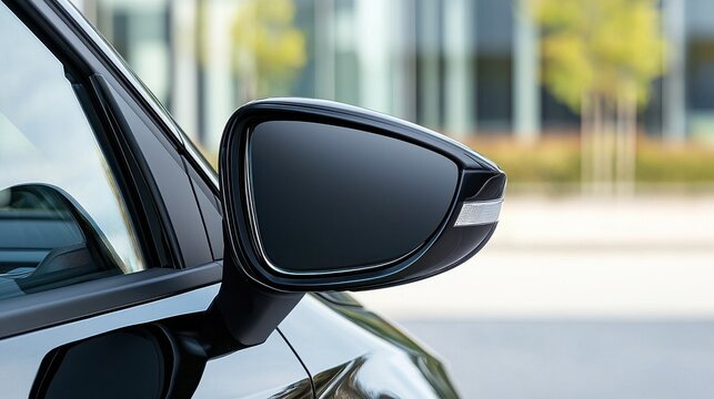 Modern Car Side Mirror Detail, Black Glossy