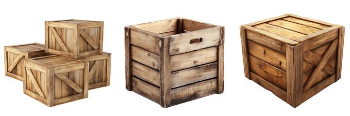 Old closed wooden crate box isolated on white background