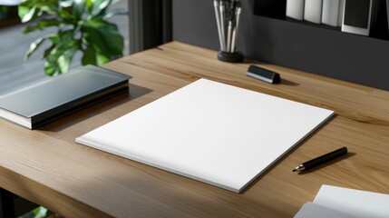A4 white Paper Mockup on a wooden Desk 