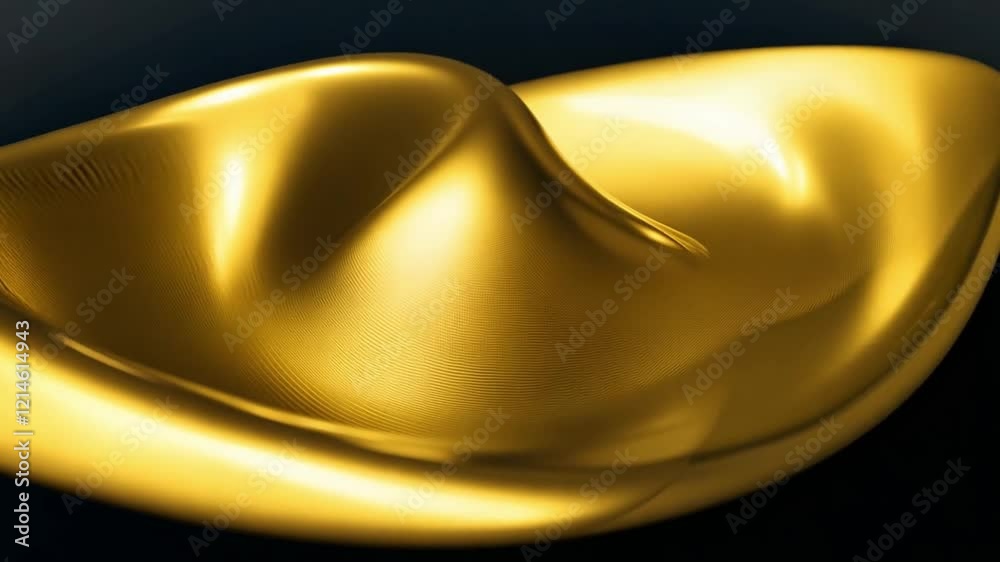 Poster An abstract composition features a smooth, glossy golden swirl that captures and reflects light, creating a dynamic visual effect. The captivating texture enhances its allure.
