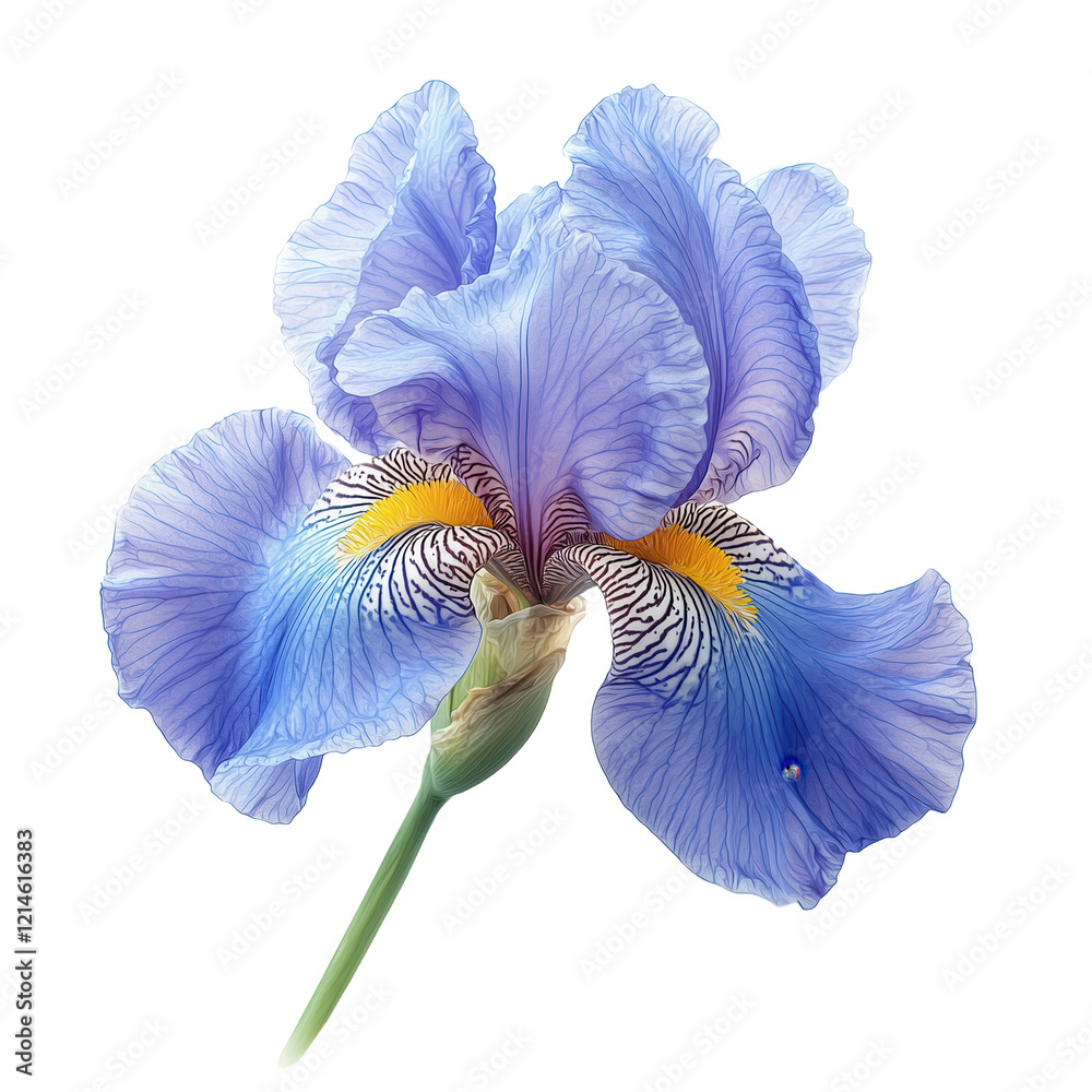 Wall mural iris blossom, top view, on isolated transparent background