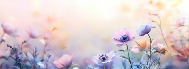 pastel floral background with Anemone flowers. 