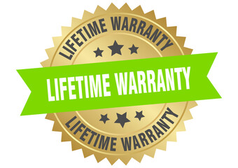 lifetime warranty. lifetime warranty round green and gold label isolated on transparent background