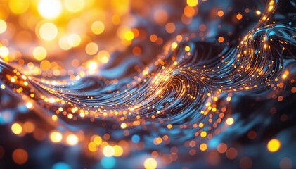 Golden Sparkling Waves of Fabric with Bokeh Lights