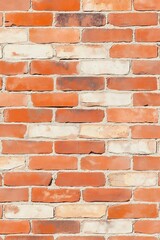 Obraz premium Aged red brick wall provides strong background. Texture of brickwork shows varied shades of red, off-white mortar. Old building facade exhibits aged style. Exterior construction displays antique
