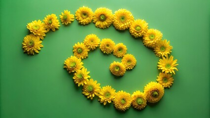 Obraz premium Bright yellow petals forming a spiral shape on a green background, botanical prints, natural beauty, garden decor