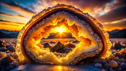 Abstract Geode: Glowing Golden Hues & Sunset Textures - High-Resolution Stock Photo