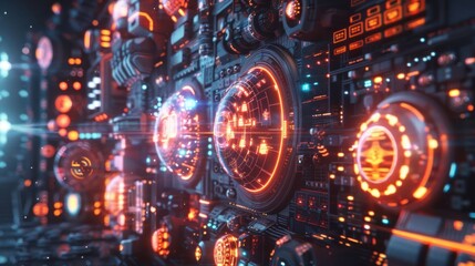 Futuristic control panel with glowing circuits and intricate designs, showcasing advanced technology