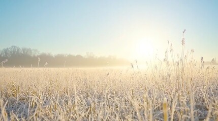 Frozen Beauty: Tranquil Winter Meadow with Glistening Frosty Grass under the Morning Sunlight - Ultra-Detailed Cinematic Image