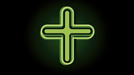 Fototapeta premium Glowing green cross, dark background, faith symbol