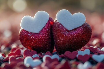 Fototapeta premium A stack of red hearts, ideal for Valentine's Day or romantic gestures