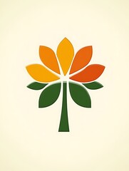 Abstract stylized tree with orange and green leaves.
