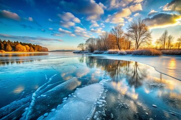 Obraz premium Serene Winter Landscape: Frozen Lake with Copy Space for Text