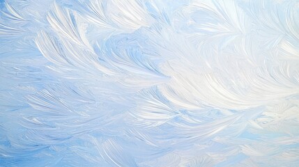 Obraz premium Frosty Window with Swirling Crystals - Captivating Cinematic Image of Winter Wonderland, Ultra-Detailed View of Delicate Frost Patterns with Pale Sky Background