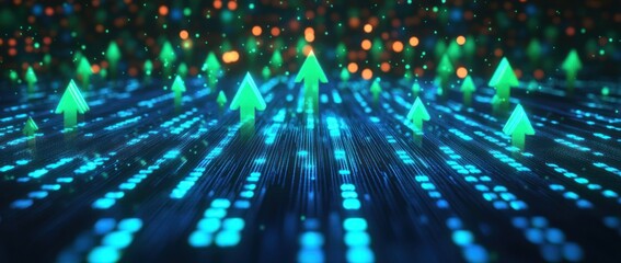 Obraz premium Digital Growth Upward Arrows in a Data Stream
